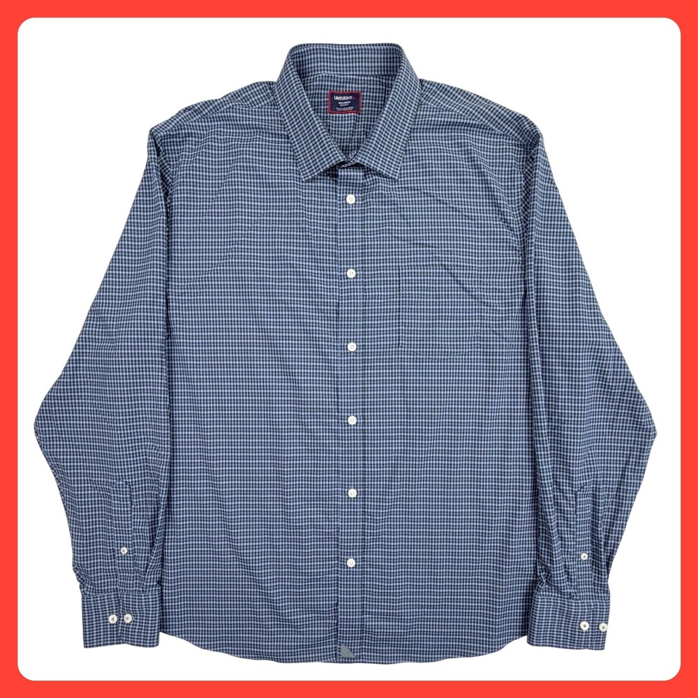 UNTUCKit Delune Performance Shirt Men XXL Green Nylon Stretch Gingham‎ Check LS